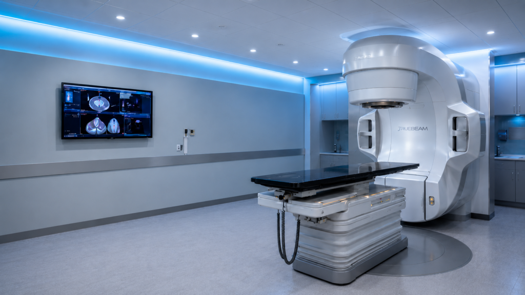 Varian TrueBeam linear accelerator in a radiation oncology treatment room